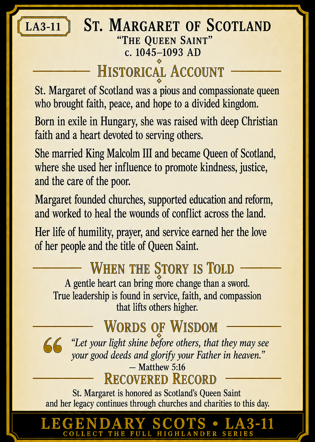 St. Margaret of Scotland – Legendary Scots Series | Official Renaissance Collector Card