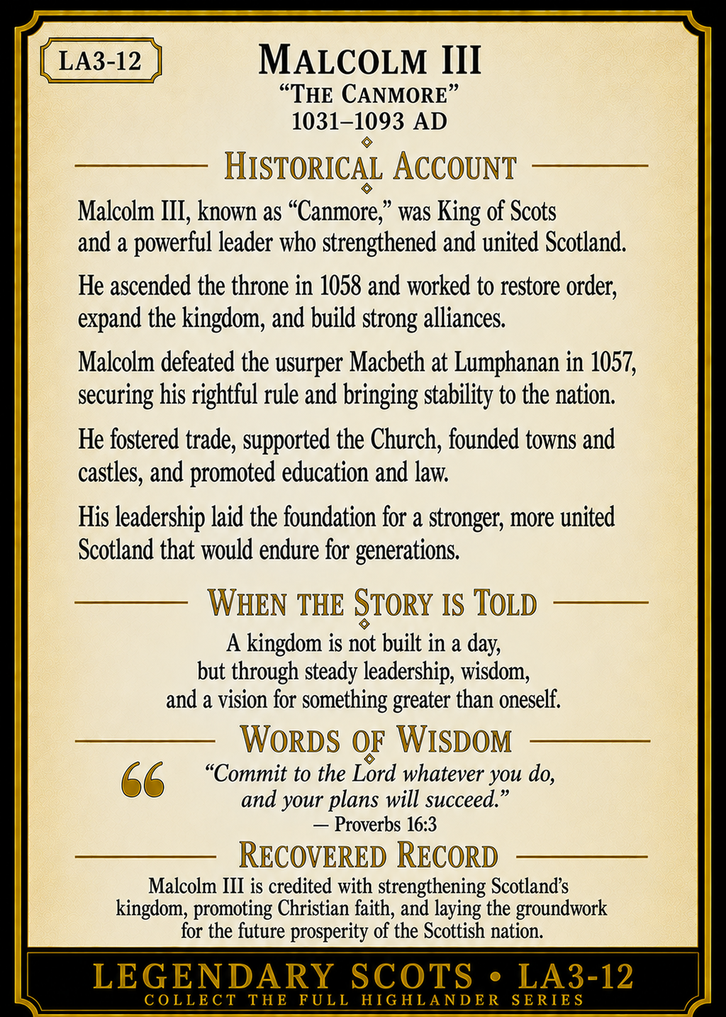 Malcolm III (Canmore) – Legendary Scots Series | Official Renaissance Collector Card