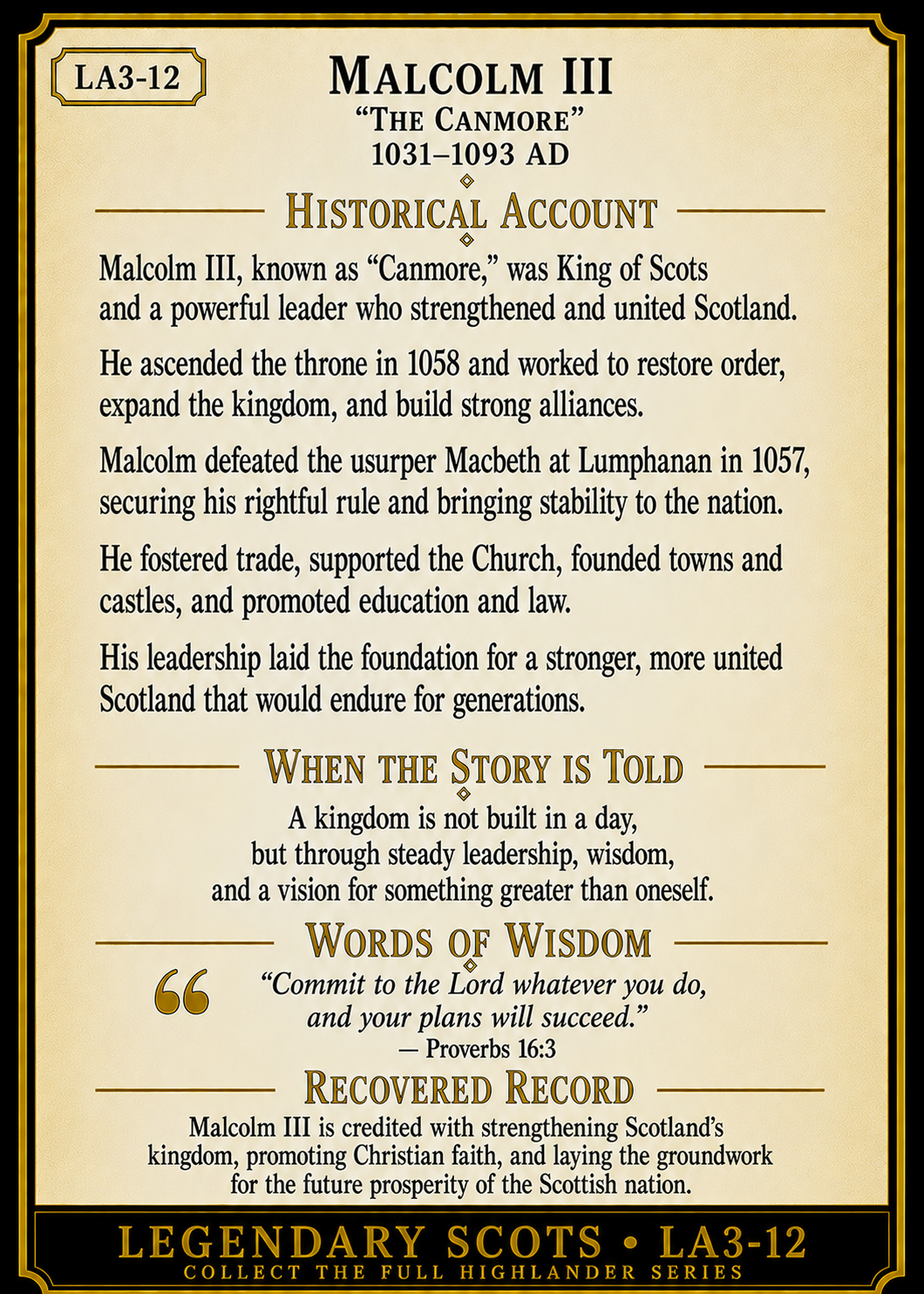 Malcolm III (Canmore) – Legendary Scots Series | Official Renaissance Collector Card