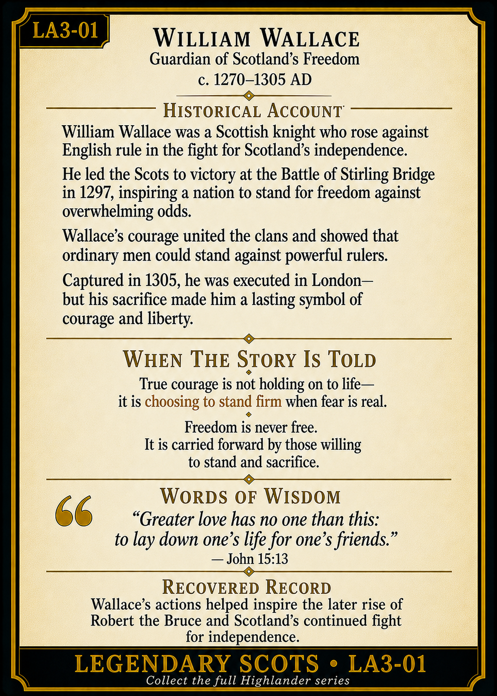 William Wallace – Legendary Scots Series | Official Renaissance Collector Card