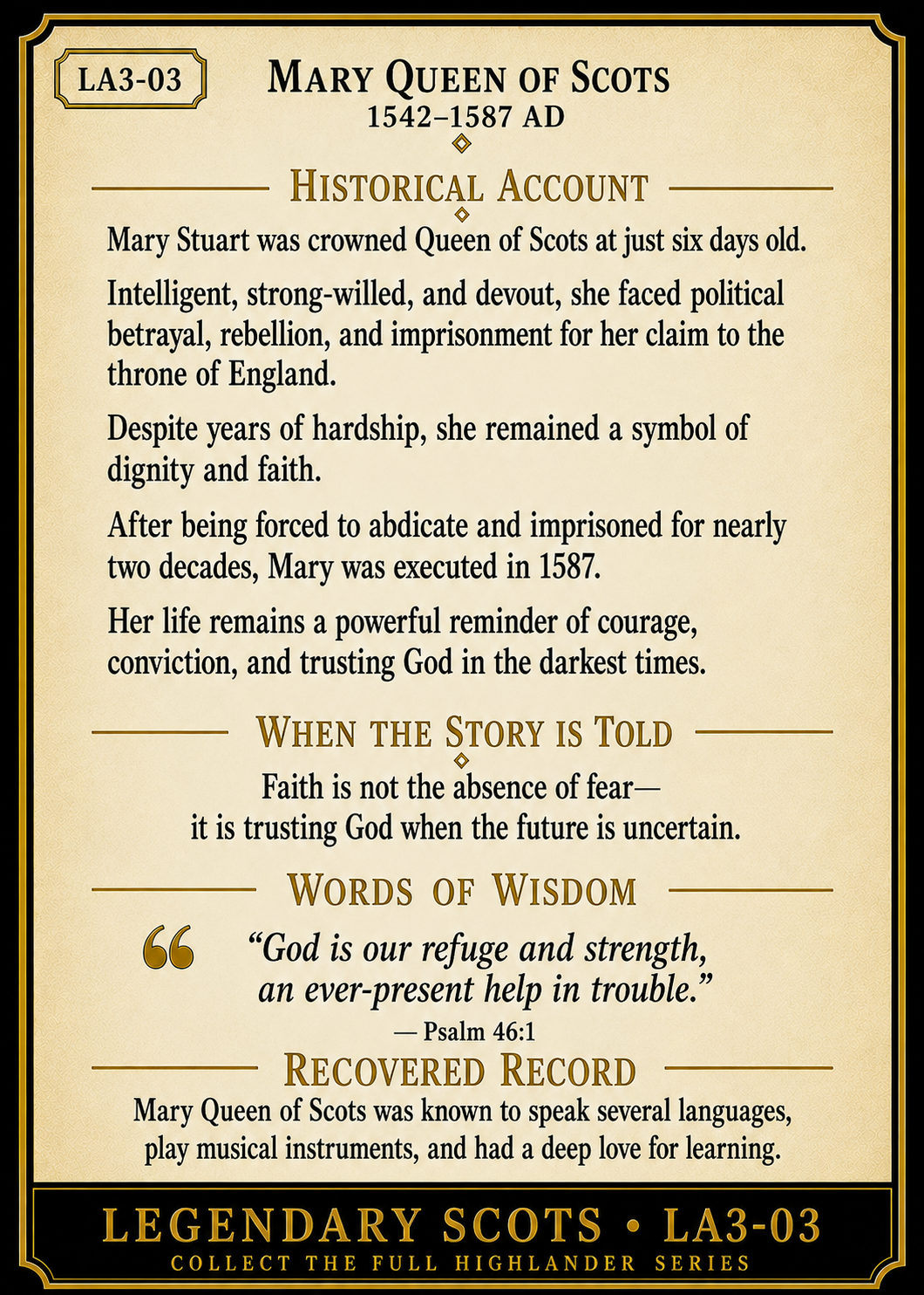 Mary Queen of Scots – Legendary Scots Series | Official Renaissance Collector Card