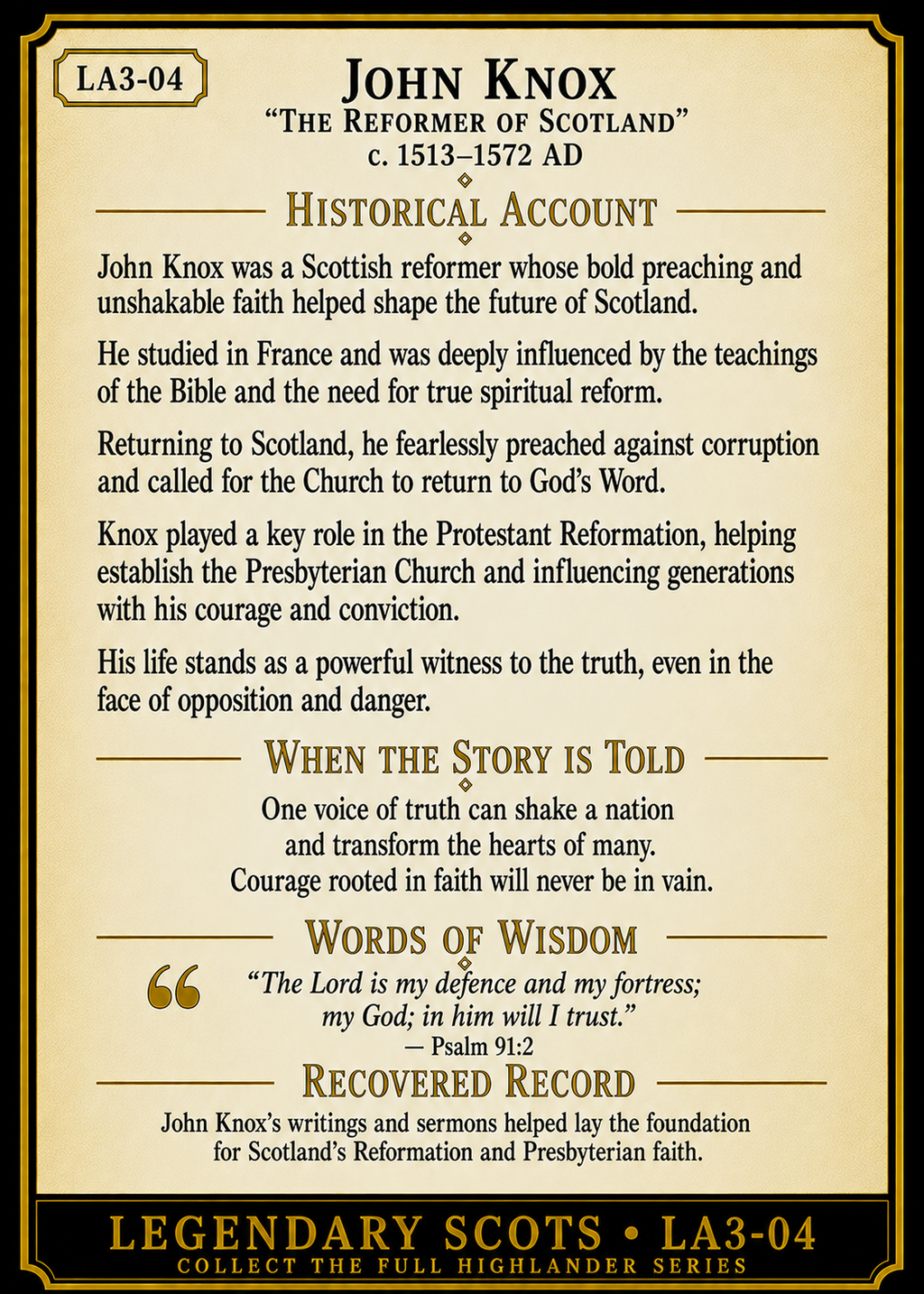 John Knox – Legendary Scots Series | Official Renaissance Collector Card