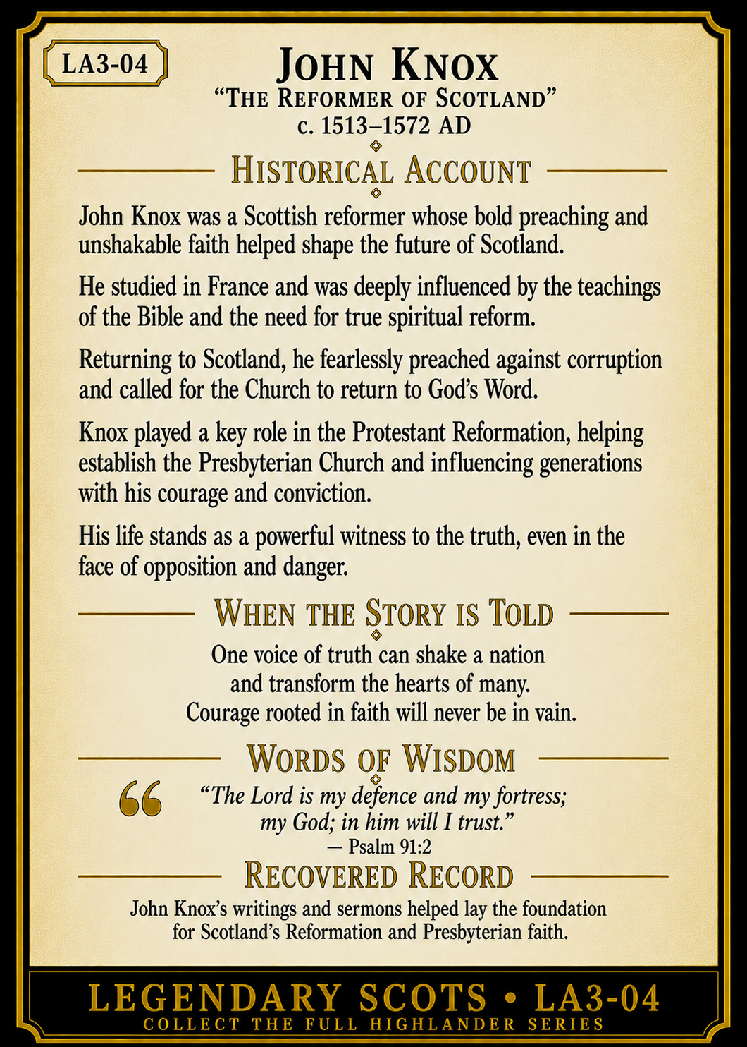 John Knox – Legendary Scots Series | Official Renaissance Collector Card