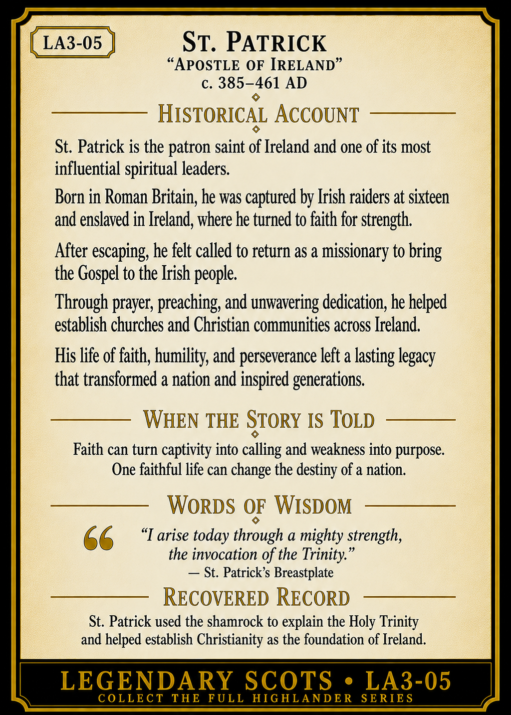 St. Patrick – Legendary Scots Series | Official Renaissance Collector Card