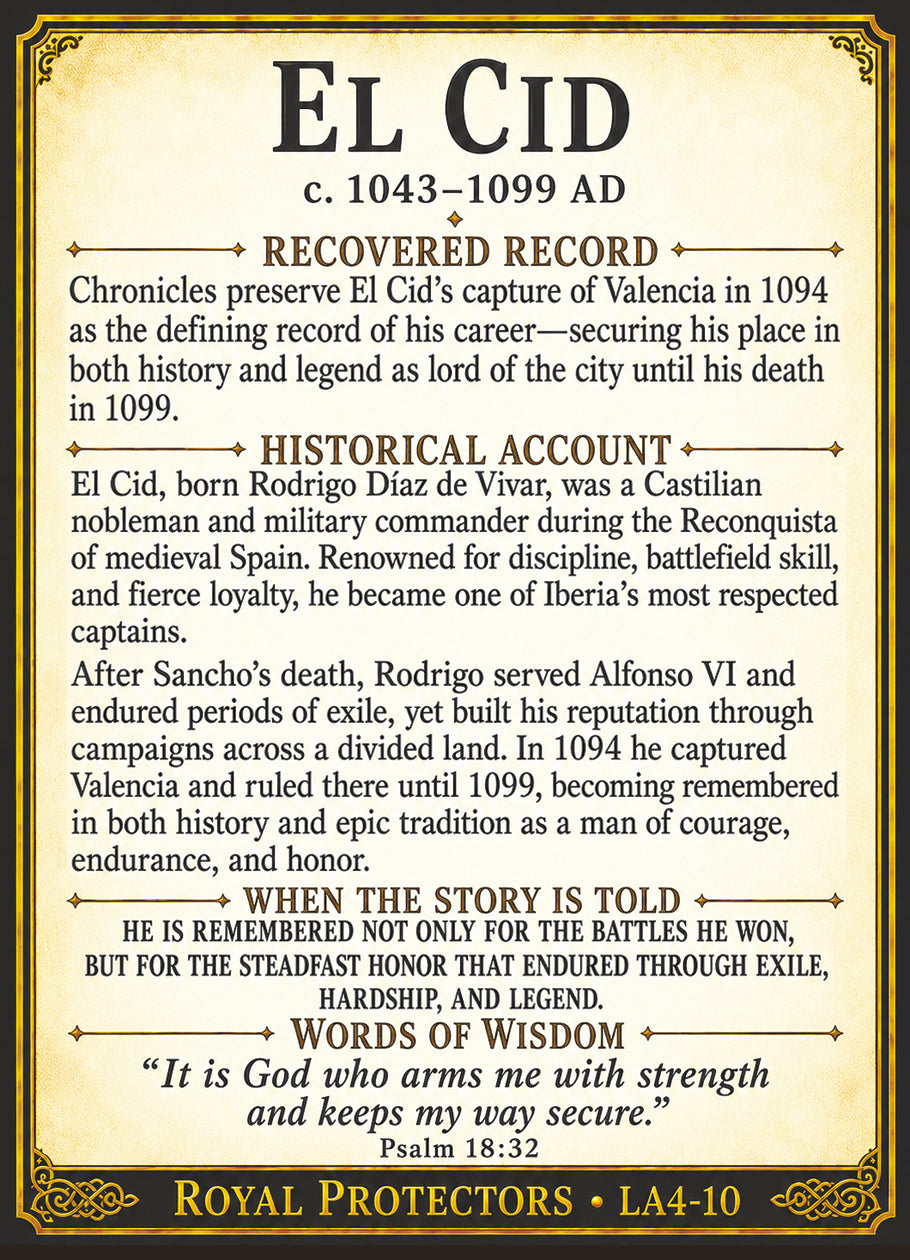 El Cid (Rodrigo Díaz de Vivar) – Royal Protectors Series | Official Renaissance Collector Card