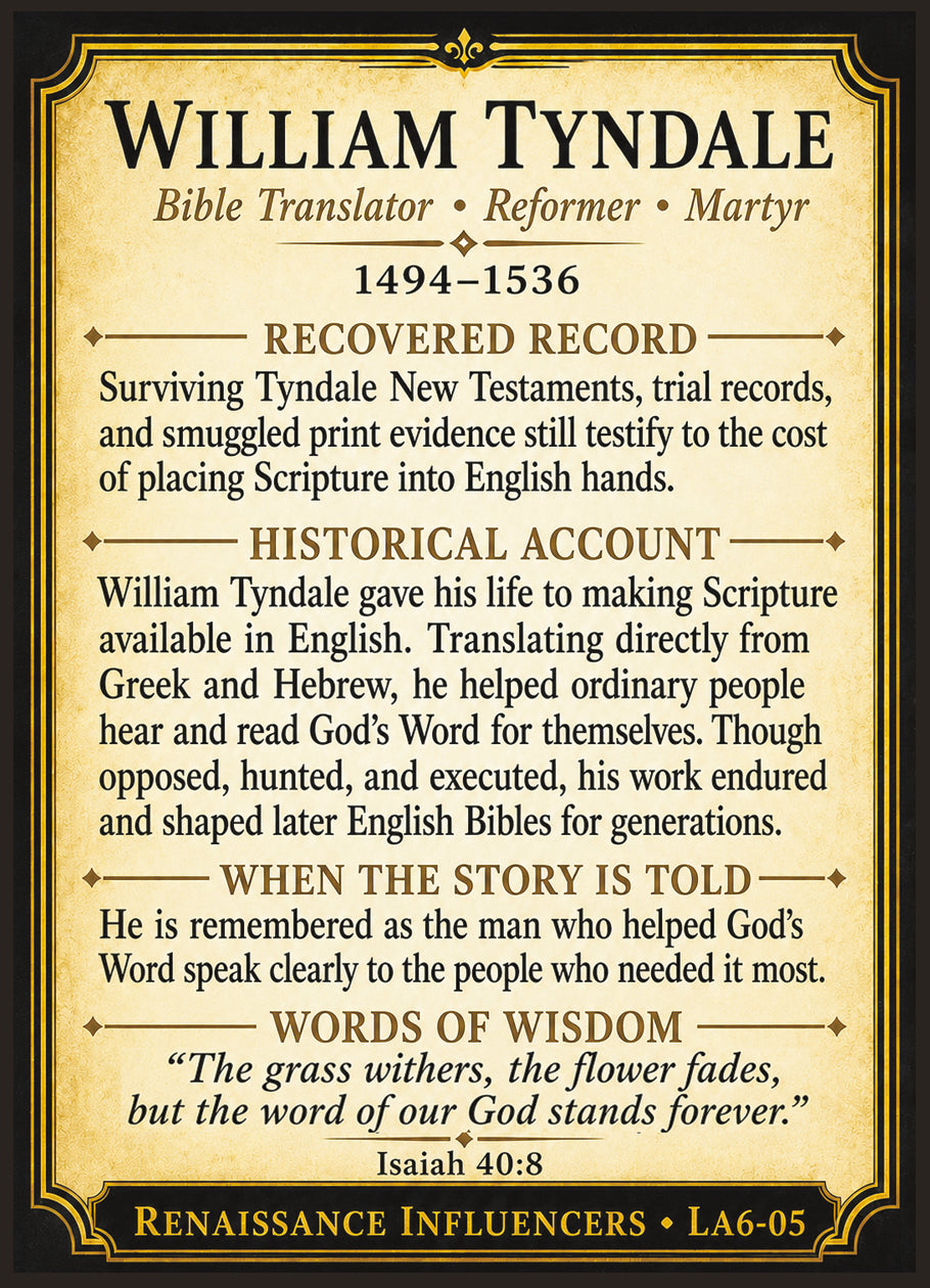 William Tyndale – Renaissance Influencers Series | Official Renaissance Collector Card