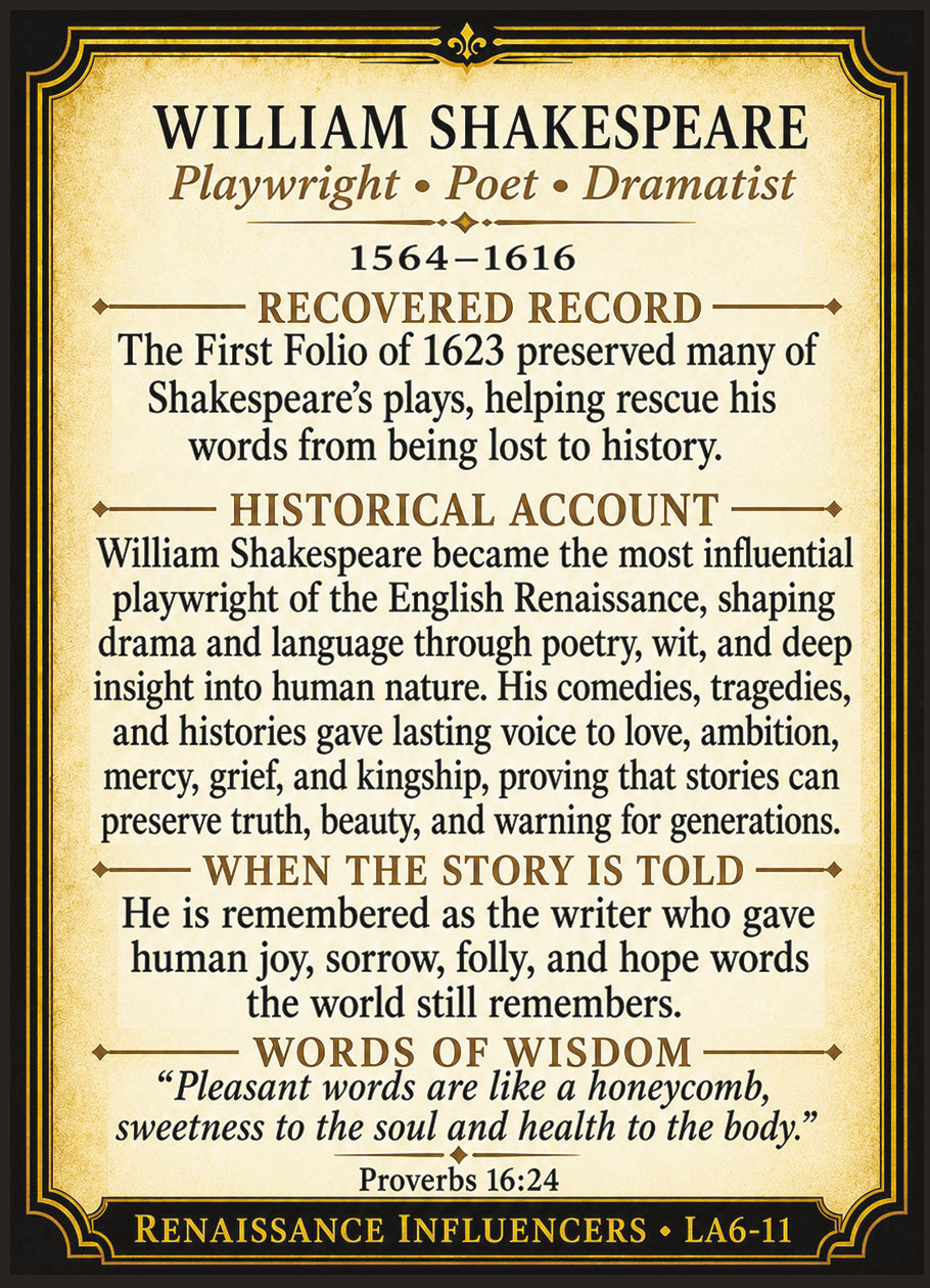 William Shakespeare – Renaissance Influencers Series | Official Renaissance Collector Card