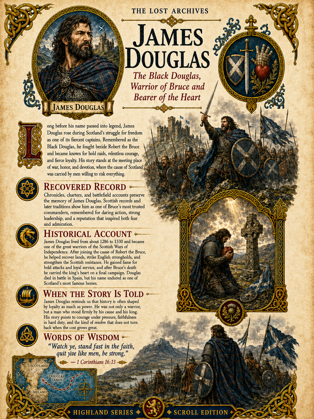 James Douglas – The Black Douglas, Warrior of Bruce and Bearer of the Heart | Highland Series | Lost Archives Scroll