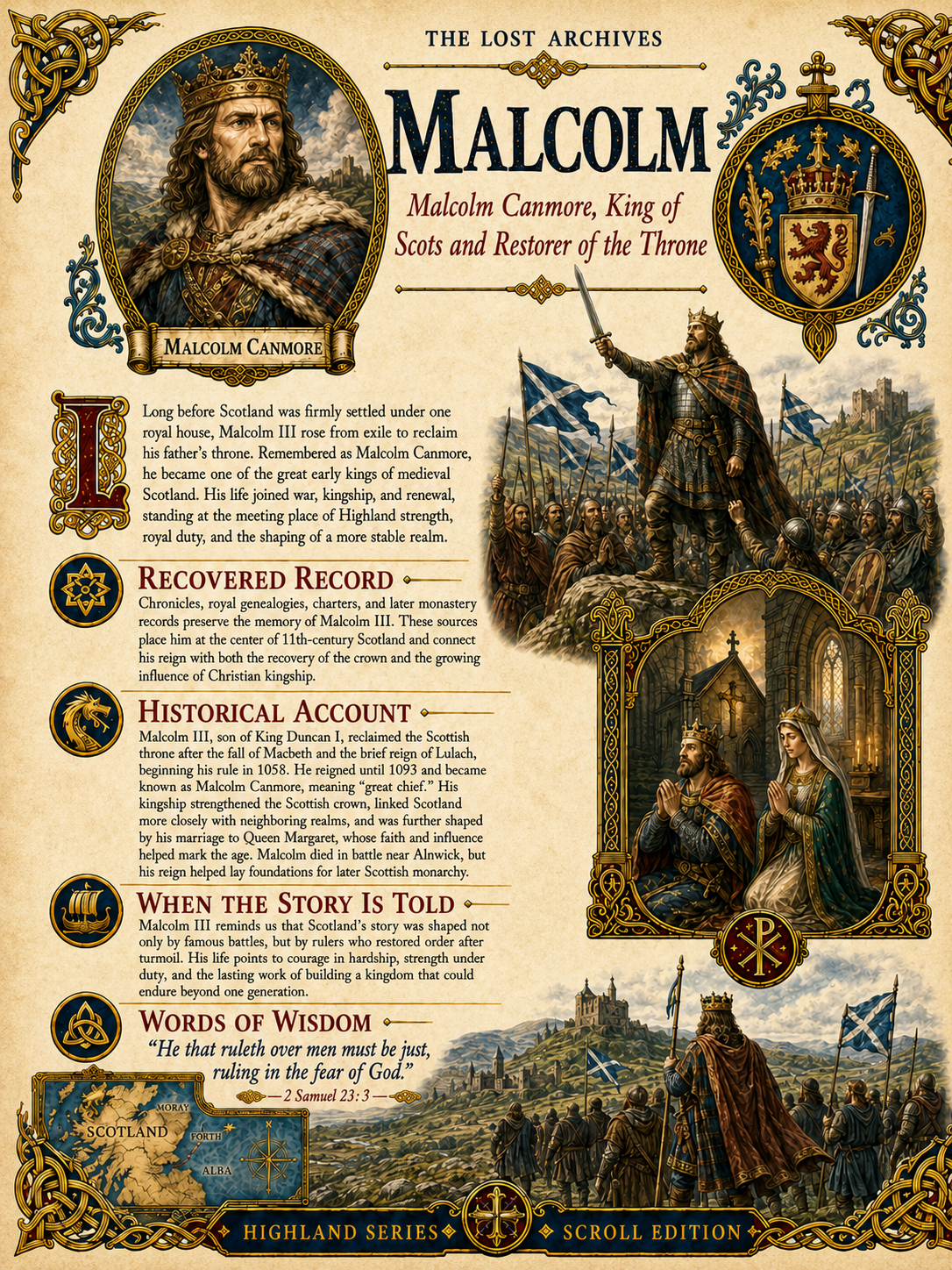 Malcolm – Malcolm Canmore, King of Scots and Restorer of the Throne | Highland Series | Lost Archives Scroll