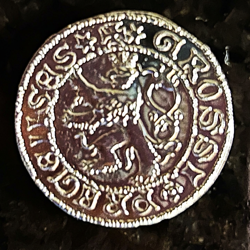 Bohemian lion side of a modern Prague Groschen replica coin