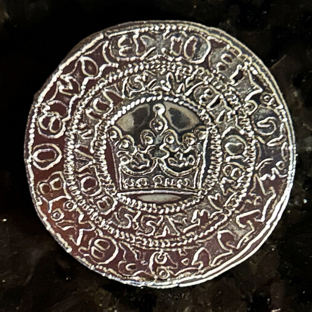 Crown side of a modern Prague Groschen replica coin