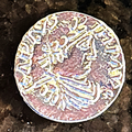 Portrait side of the silver-colored Charlemagne denar replica