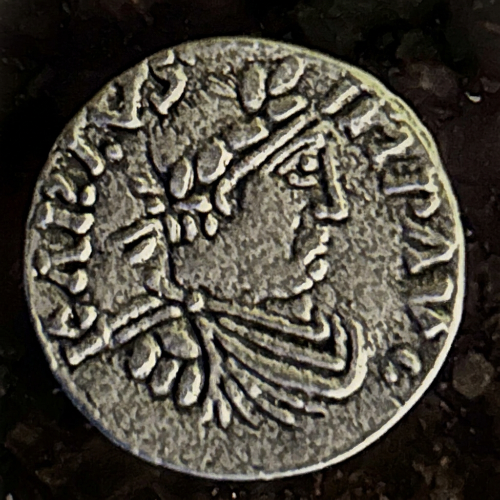 Right-facing portrait on a Charlemagne denarius replica coin